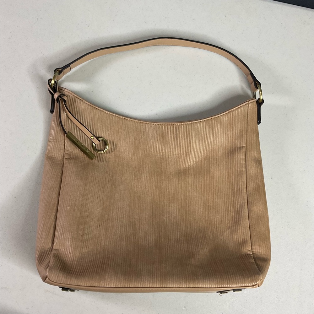 Taupe Beige Textured Hobo Shoulder Bag with crossbody strap Slouchy Tote